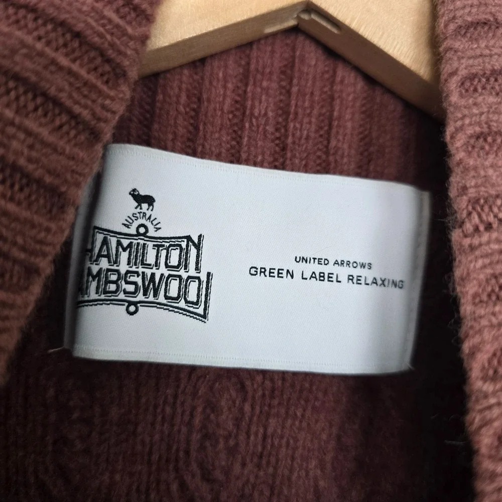 United Arrows Womens Cable Knit Hamilton 100% Lambswool Sweater Sz M Old Money